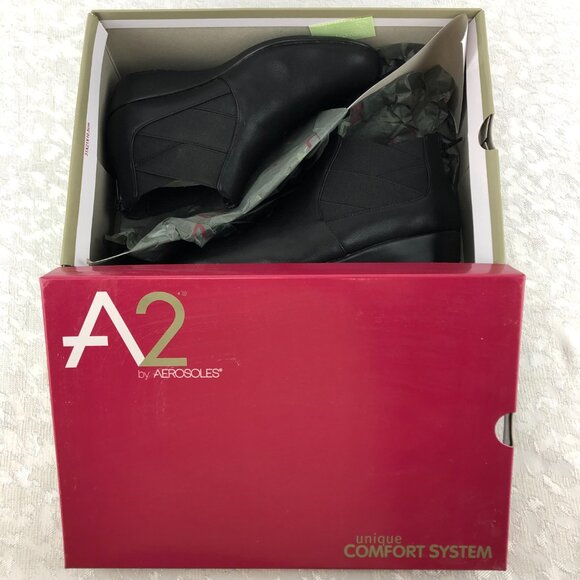 A2 By Aerosoles Black Wedge-Heel Ankle Boots with Zipper Back Size 5½M NIB - Picture 7 of 15
